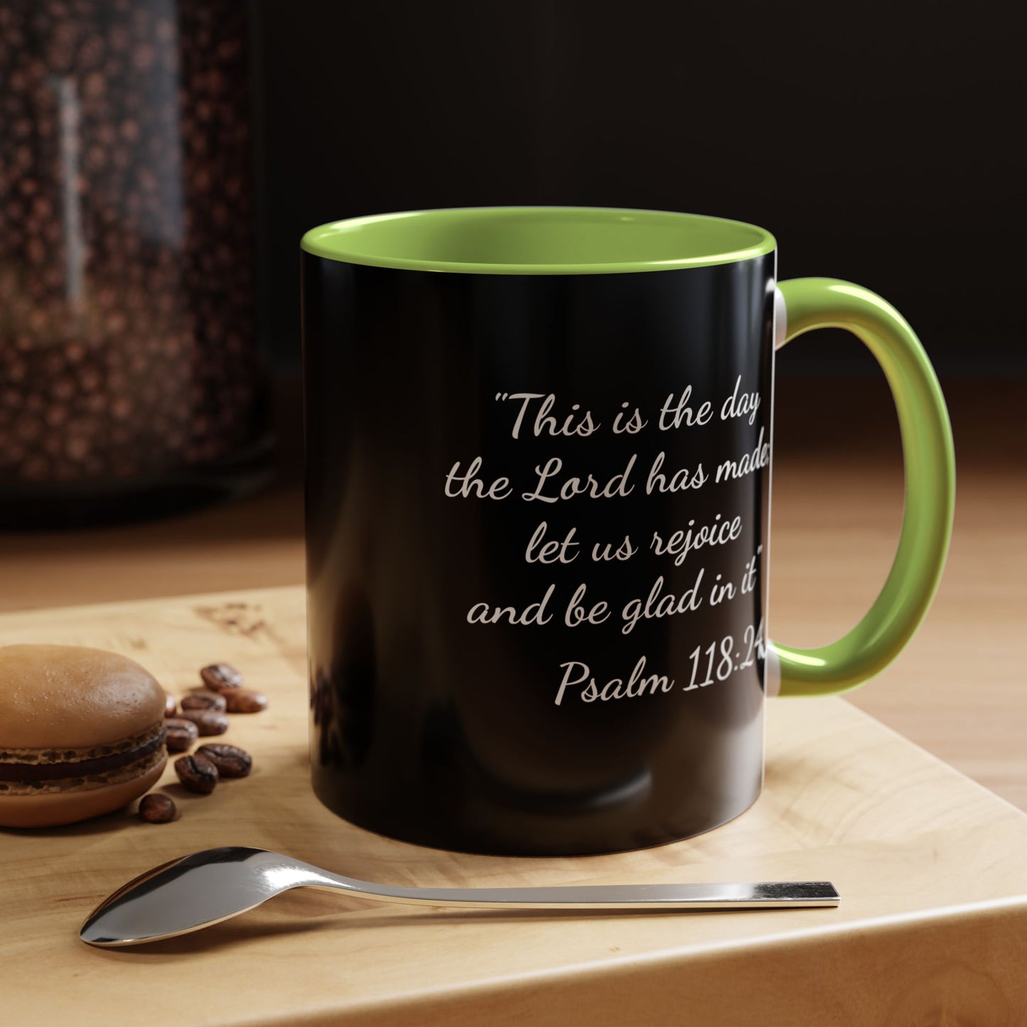 Psalm 118:24 Accent Coffee Mug — Inspirational Christian Scripture Mug (11/15oz)