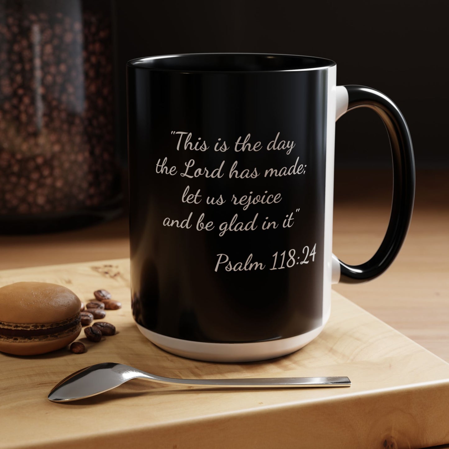 Psalm 118:24 Accent Coffee Mug — Inspirational Christian Scripture Mug (11/15oz)